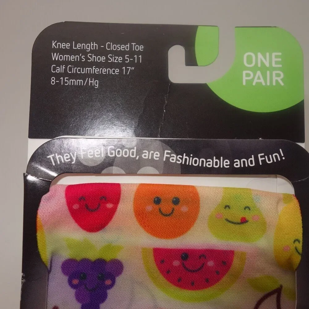 NEW Cutieful Therapeutic Compression Socks Fits Size 5-11 Cute Fruit Cherry